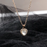 opal stone heart pendant necklace minimalist rose gold rhinestone crystal heart necklaces for women clavicle necklace girls gift