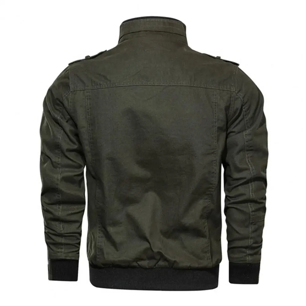 

Men Windbreaker Windproof Spring Autumn All Match Ribbed Cuff Pockets Jacket Men Outerwear Streetwear
