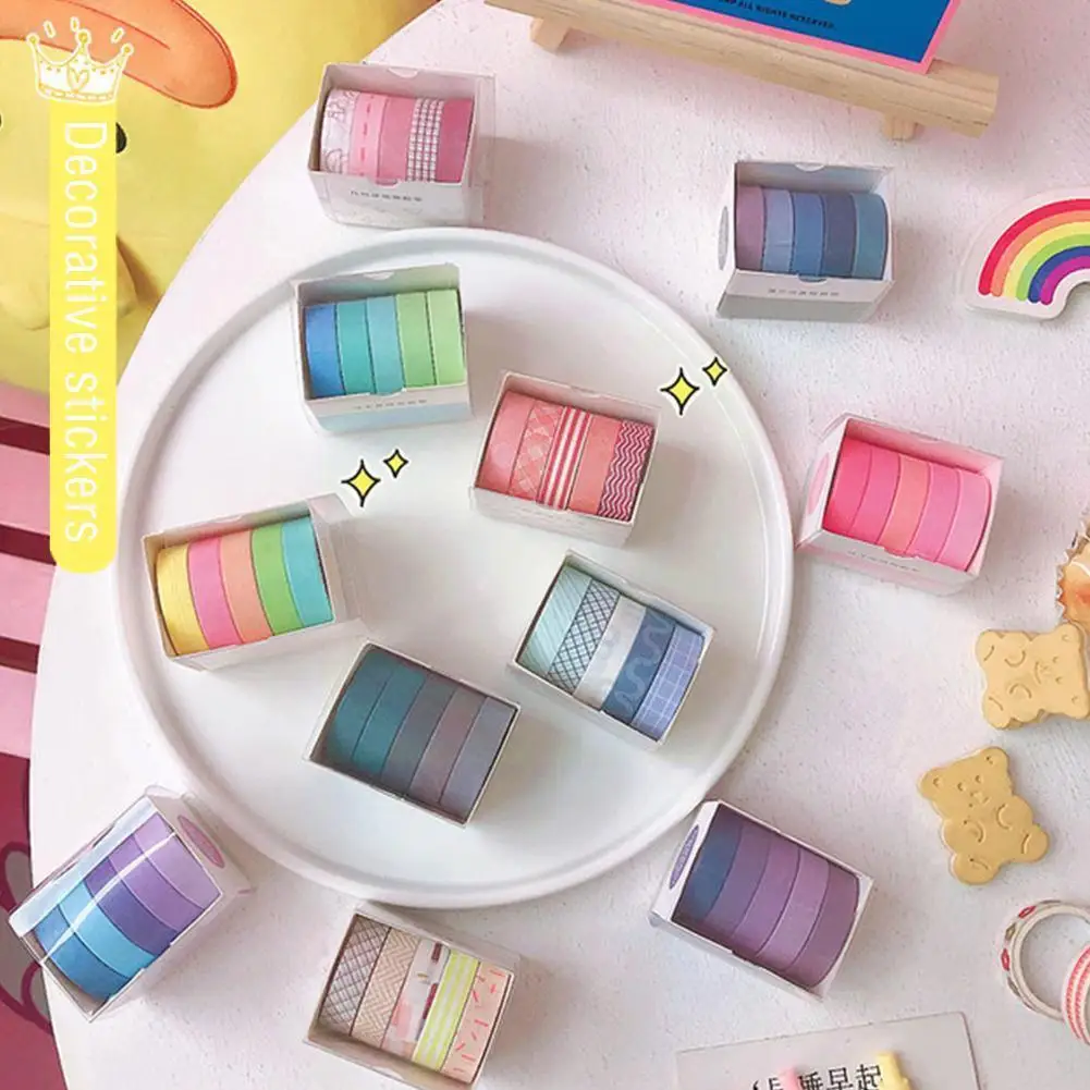 

5 Rolls/box World Decorative Adhesive Tape Masking Diy Scrapbooking Washi Stationery Washi Supplies Tape Decorative School S4M3