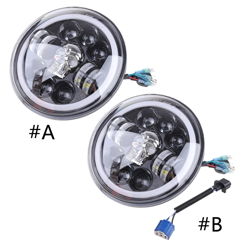 

Waterproof Car Far/Near Light Auto Skull Headlight 7inch 60W RGB Led Round Floodlight for Wrangler