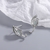 new fashion geometric stud earrings for women shiny micro crystal retro leaf female literary earring jewelry accessories gifts