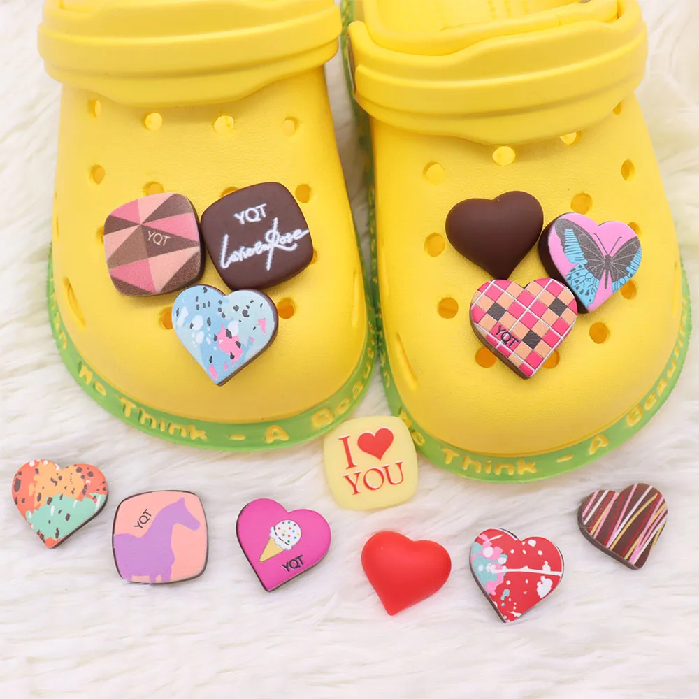 

Mix 50PCS Resin Croc Charms Kawaii Colorful Chocolate I Love You Valentine's Day Gift Buckle Clog Decoration for Bands Bracelets