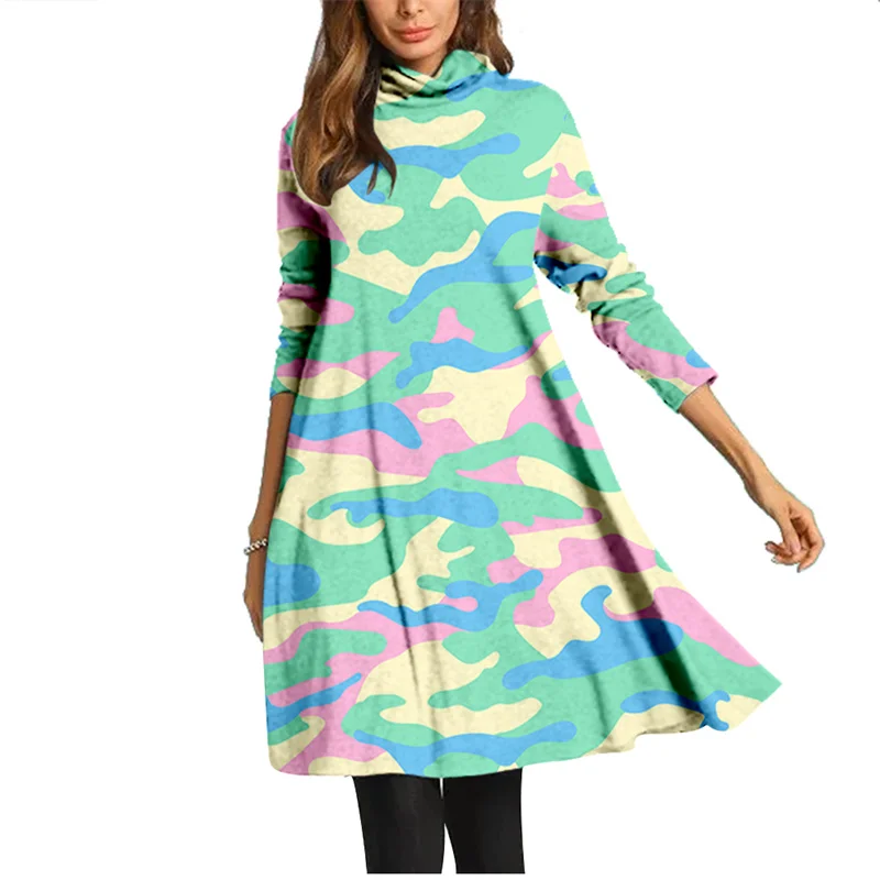 

Spring Summer Long Sleeves Dresses Women Printed Sexy Beach Vintage Clothing Holiday Casual Loose