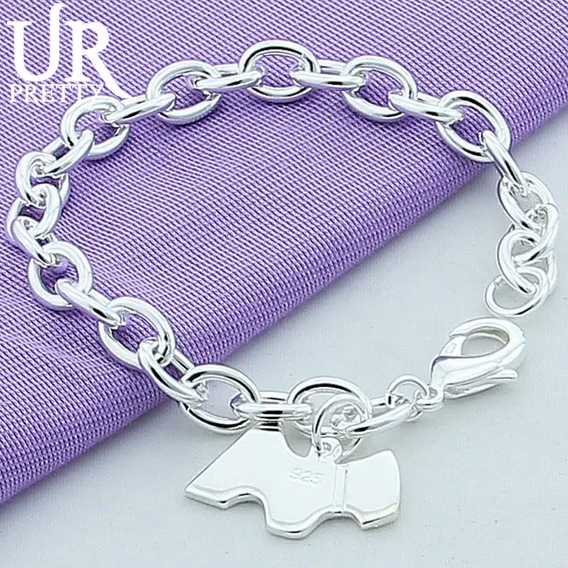 

URPRETTY 925 Sterling Silver Solid Dog Tag Chain Bracelet For Man Women Wedding Engagement Charm Party Jewelry Gifts