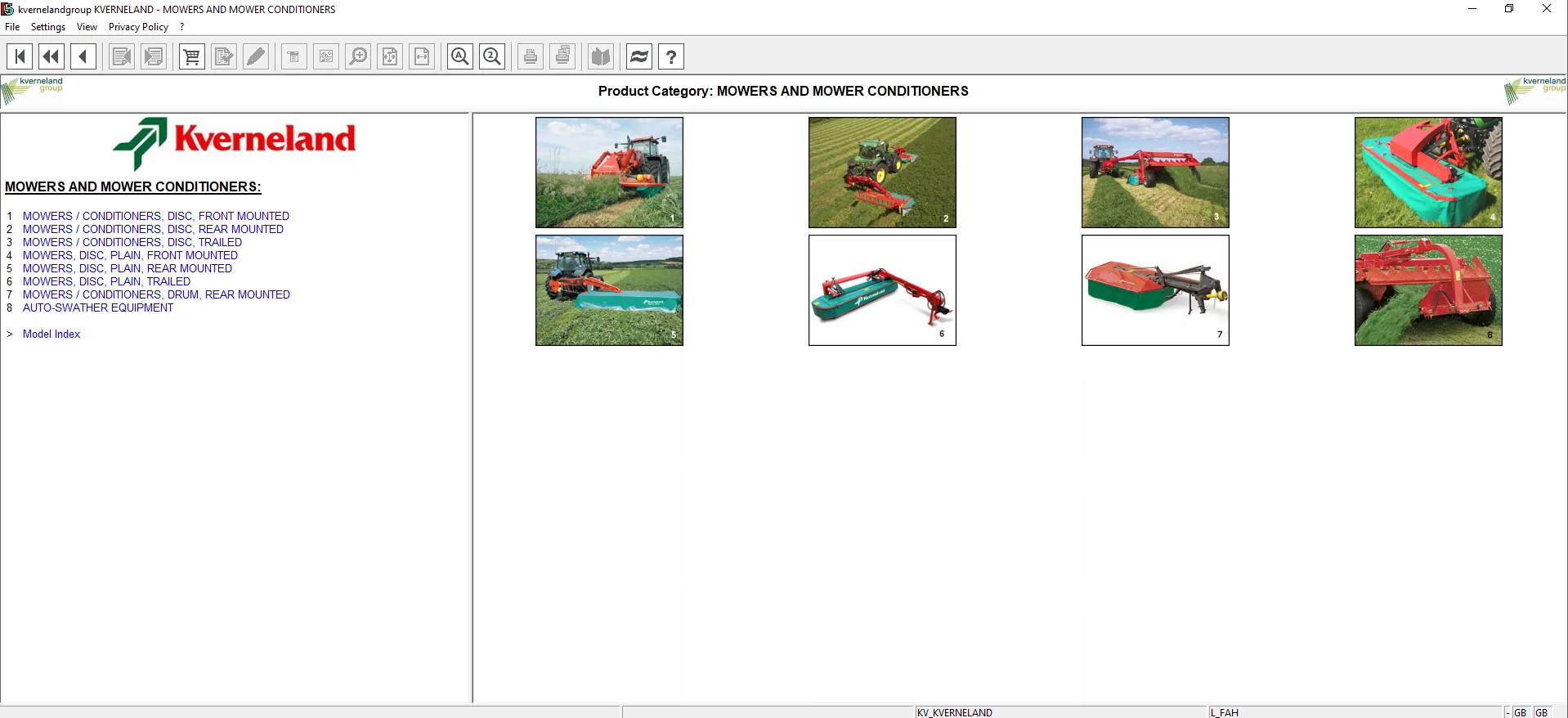 Каталог электронных запчастей Kverneland для сельскохозяйственного оборудования