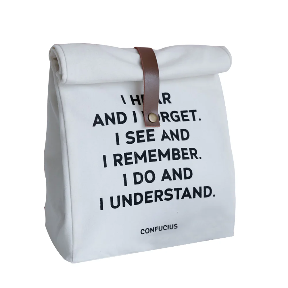 

1Pc Reusable Simple Lunch Tote Bag Canvas Insulated Lunch Bag Tote Bag Cooler Bag for Adults Kids (White-I HERE)