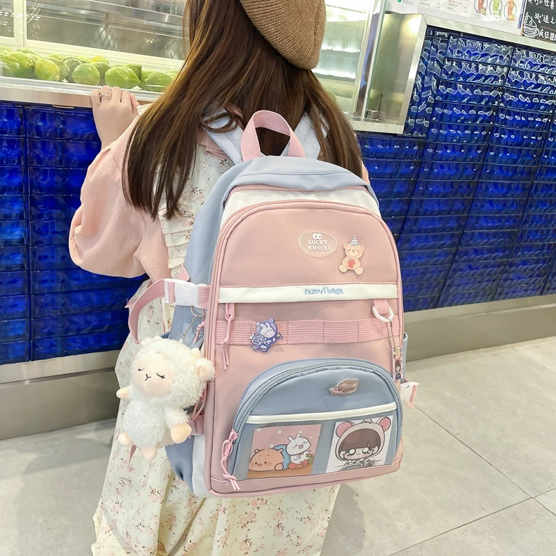 

Модный женский нейлоновый рюкзак в стиле пэчворк для мужчин и женщин, водонепроницаемый рюкзак с медведем для ноутбука, милые дорожные сумк...