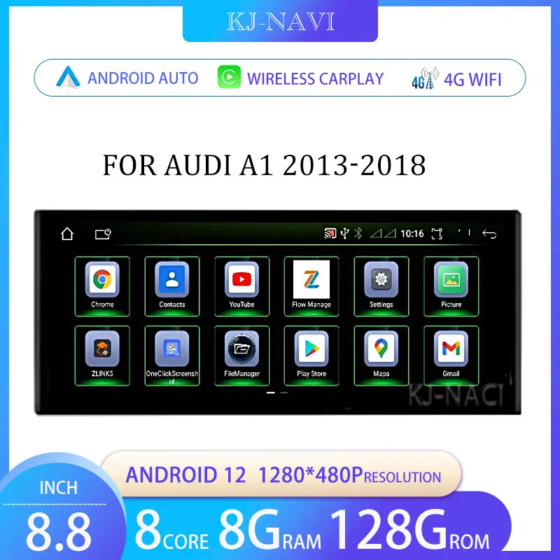 

Система Android 12 для Audi A1 2013-2018 Автомобильная Мультимедийная стереосистема Google WIFI 4G SIM IPS сенсорный экран GPS Navi беспроводной Carplay