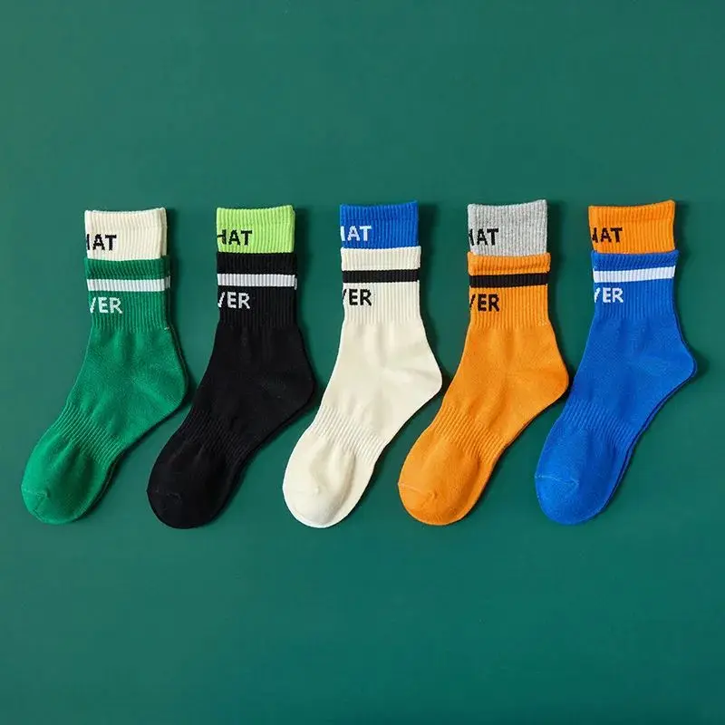 5 Pairs Cotton Socks Women's and Men's General  Contrast Color Long Tube Tide Socks  Lovers' Girlfriends Fitness Exercise Kawaii