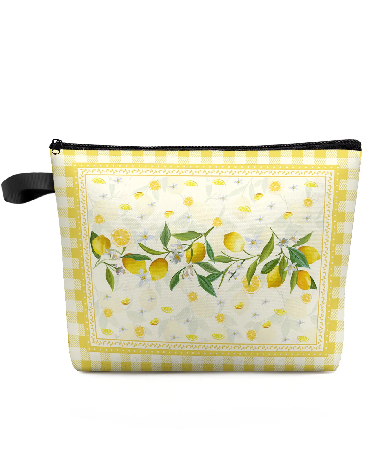 

Idyllic Summer Lemon Fresh Plaid Makeup Bag Pouch Travel Essentials Women Cosmetic Bags Toilet Organizer Storage Pencil Case