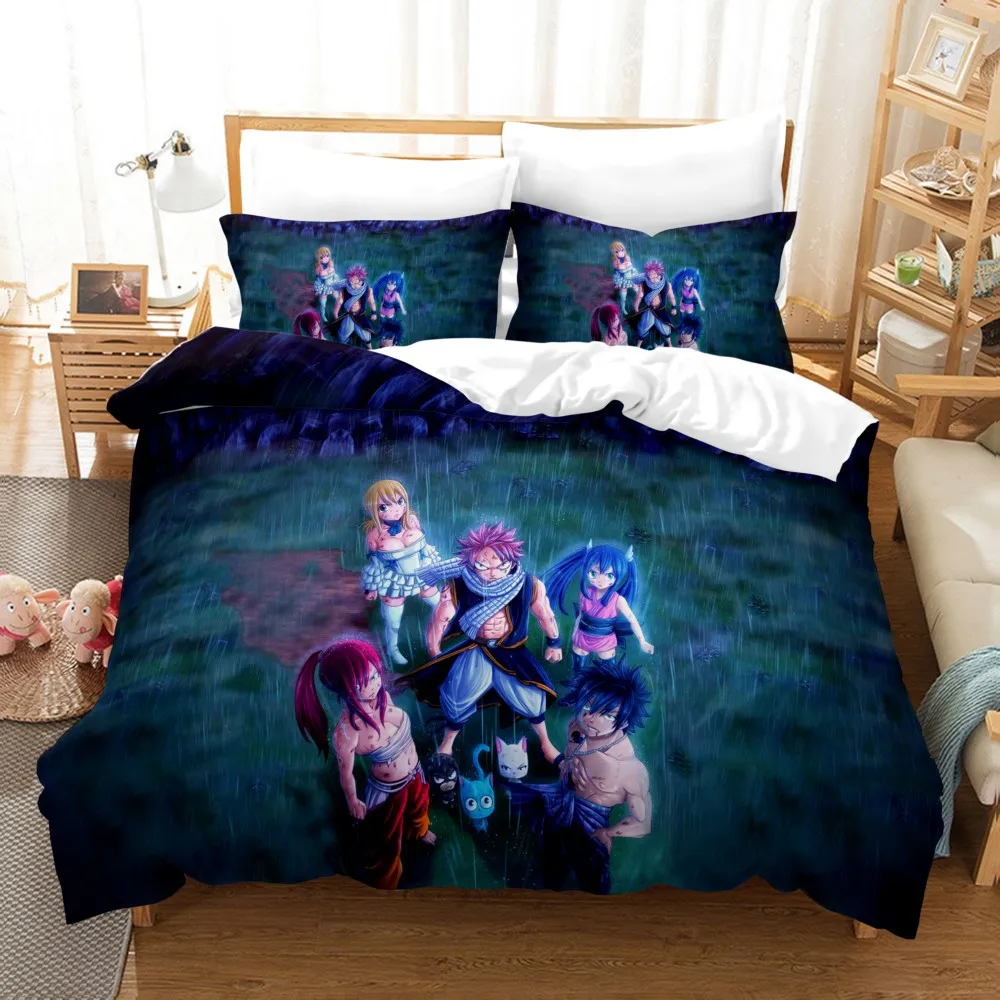 

Fairy Tail Anime HD Bedding Set Anime Demon Slayer Printed Duvet Covers Pillowcases Comforter Bedding Set Bedclothes Bed Linen