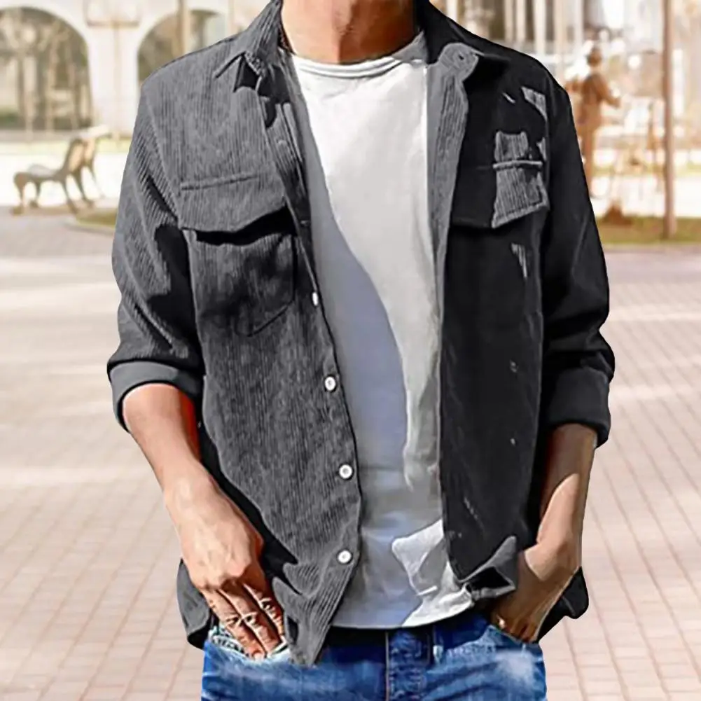 

Trendy Shirt Flap Pockets Streewear Colorfast Lapel Men Tops Men Tops Autumn Shirt