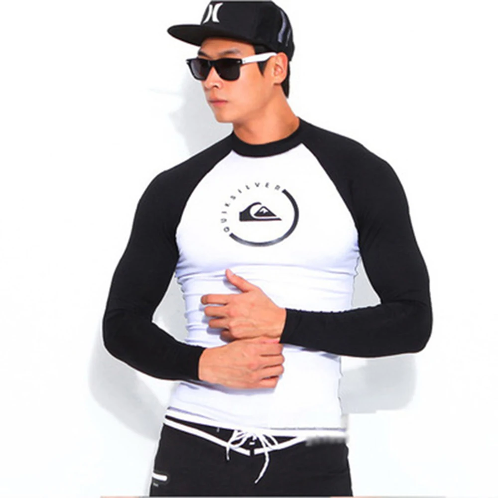 Men Swimsuit Swimming T-shirt Beach UV Protection Swimwear Rash Guard Long Sleeve Surfing Diving Swimsuit Surf Rashguard NEW