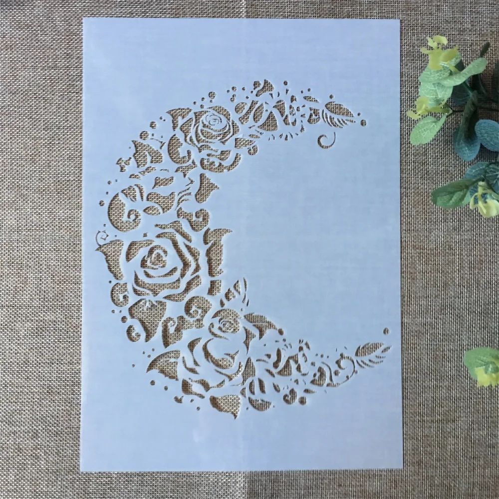 

A4 29*21cm New Moon Rose Flower DIY Layering Stencils Painting Scrapbook Coloring Embossing Album Decorative Paper Card Template