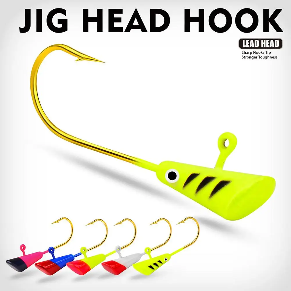 

5pcs Lure Lead Head Hook Double Eye Design Colorful Fake Bait Hook Fishing Jig For Soft Worm Fishing