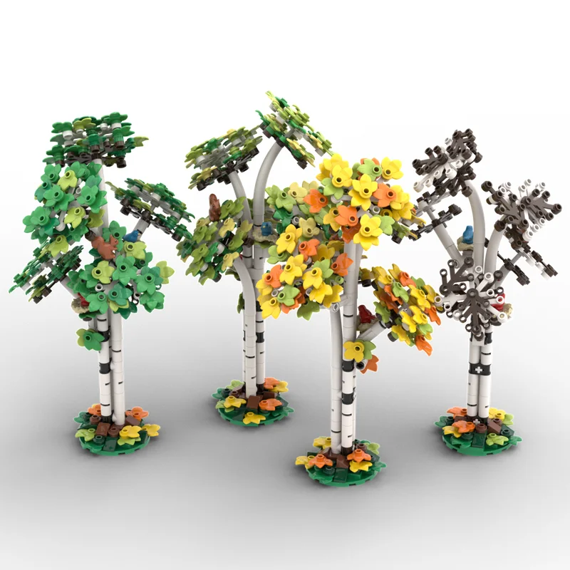 Фото Креативная серия конструкторов Moc: Модульные блоки «Березы четырех сезонов», технологичные кубики, рождественский DIY-конструктор, подарки для сборки №2