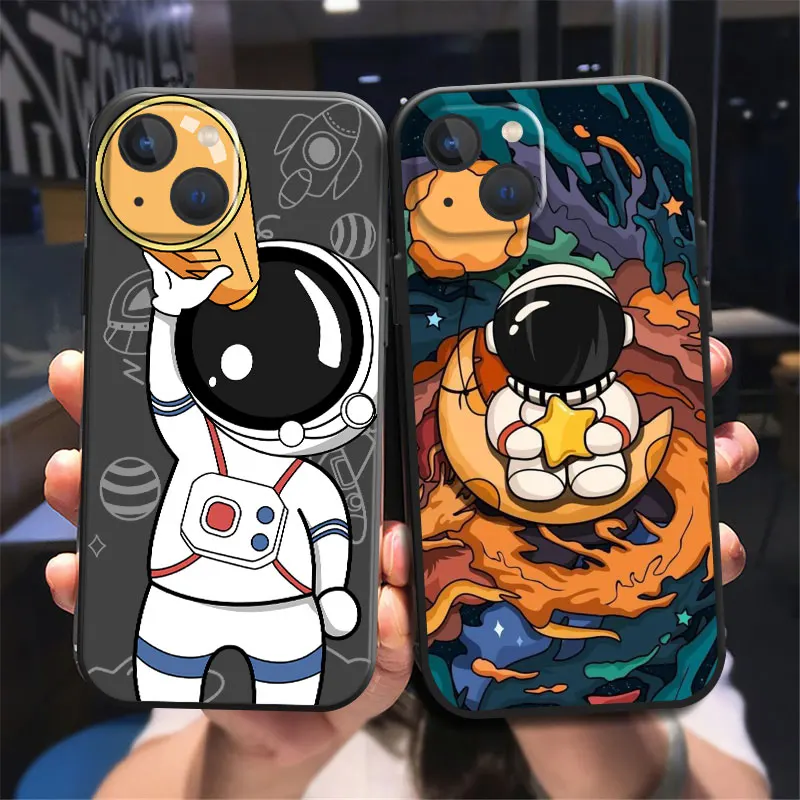 

space Star Astronaut Cute Case For Apple iPhone 11 13 12 Pro Max XR X XS Max 8 7 6 6S Plus soft silicone Black Phone Cover Capa