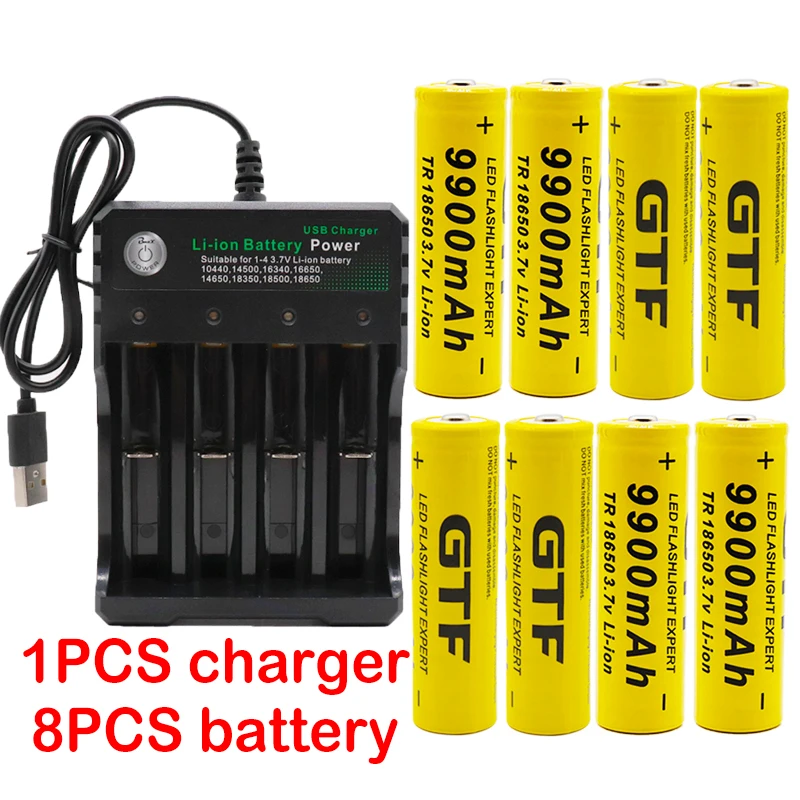 

100% New 18650 battery 3.7V 9900mAh rechargeable lion battery for Led flash light battery 18650 battery Wholesale + USB charger