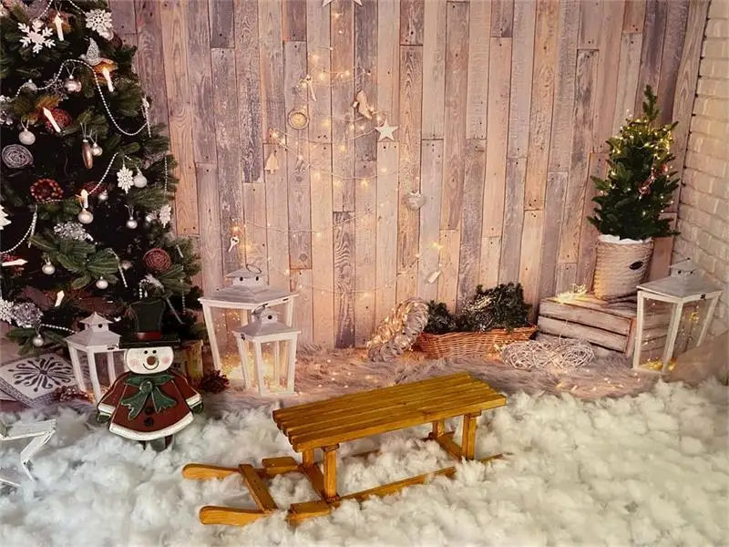 Зимний Рождественский фон с Деревянной Стеной для фотосъемки окно