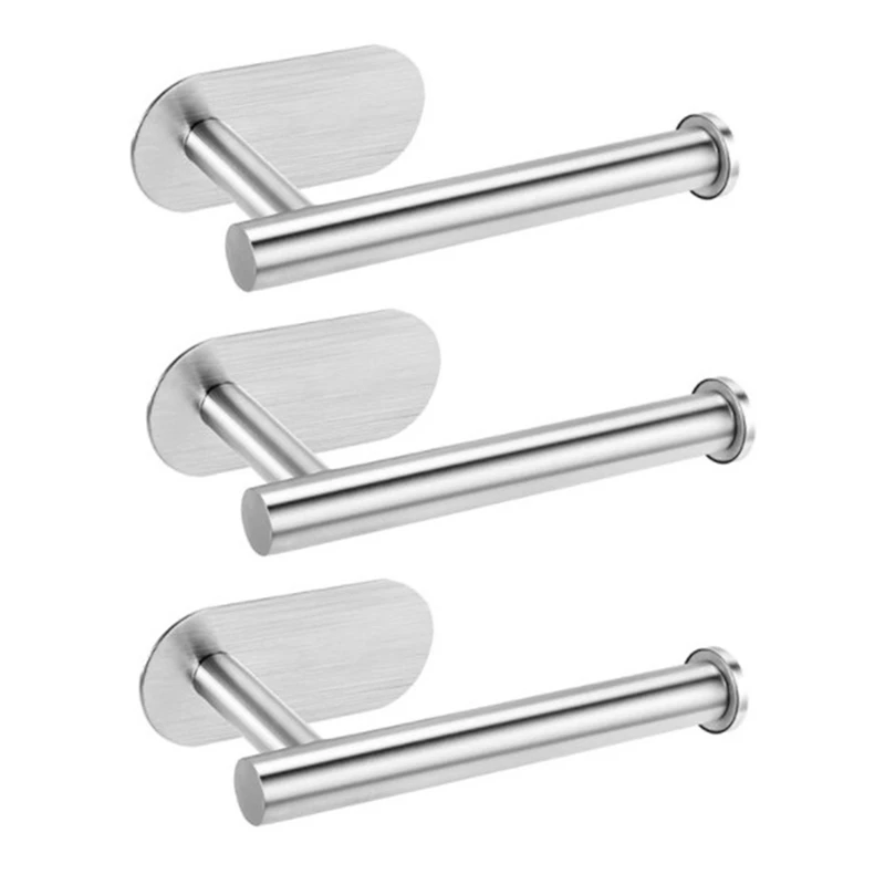 

3Pcs Without Drilling Toilet Roll Holder Self-Adhesive Roll Paper Holder Steel Tissue Holder For Bathroom Kitchen