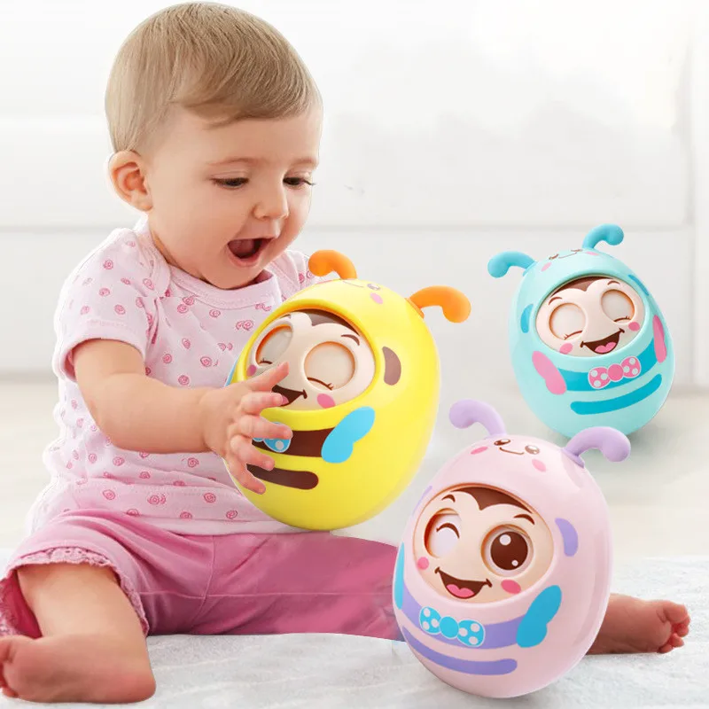 

Baby Tumbler Rattles Toys Cartoon Mobile Bee Bell Blink Eyes Tumbler Roly-poly Silicone Ear Teether Toys for Newborns Gift