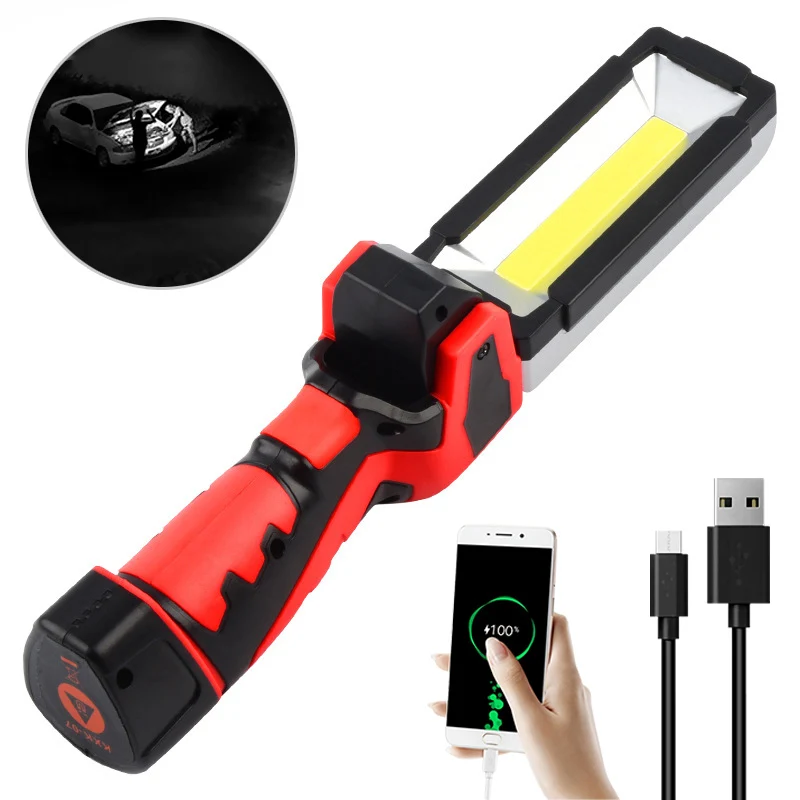 

Portable COB LED Flashlight USB Rechargeable With Built-in Battery Multi Function Folding Work Light Fishing Camping Torch
