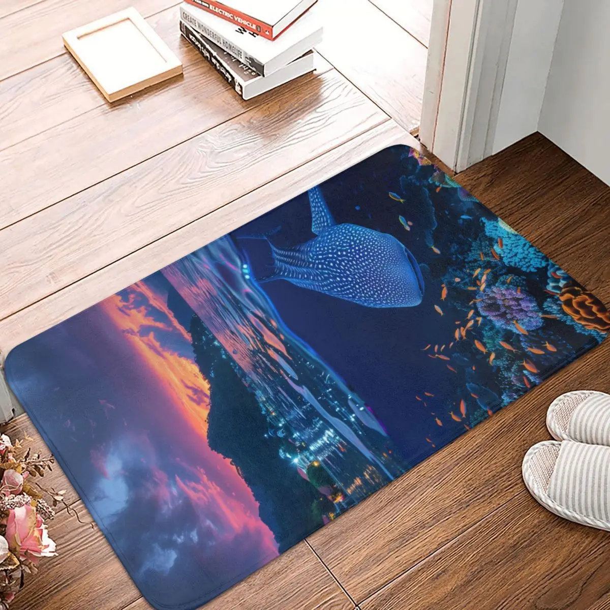 Яркий коврик для передней двери Majestic Whale Shark противоскользящий впитывающий дома