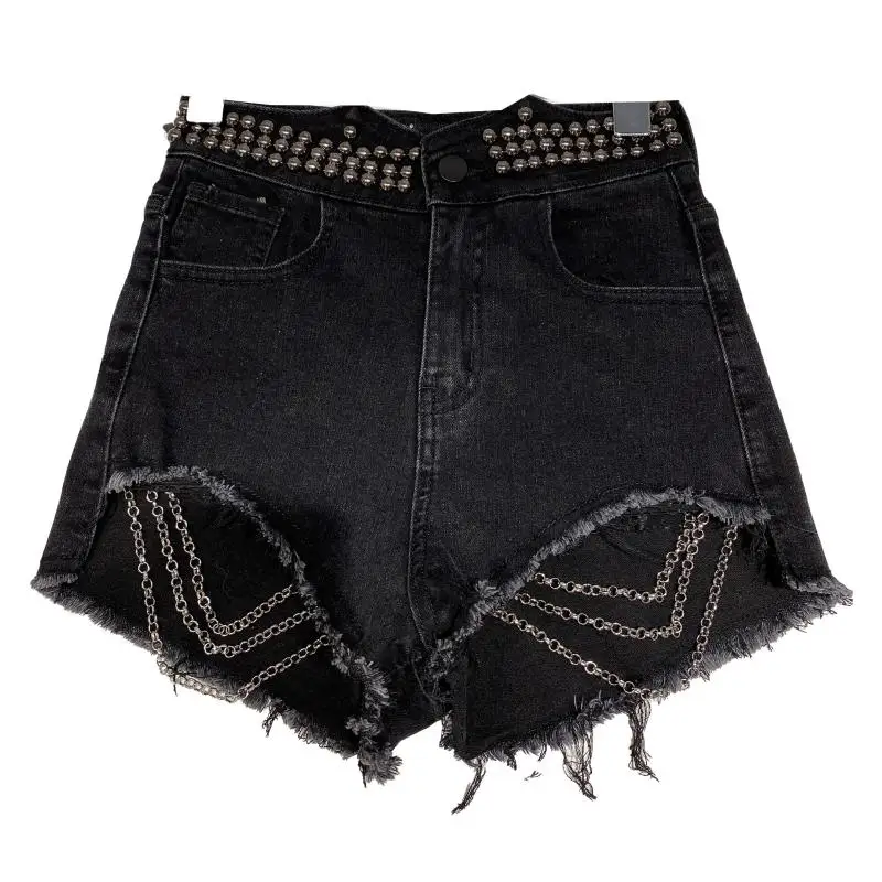 2023 New Summer High Waist Shorts Female Head Rivet Beaded Bottoms Fashion Women's Denim Shorts Loose Casual Shorts for Lady