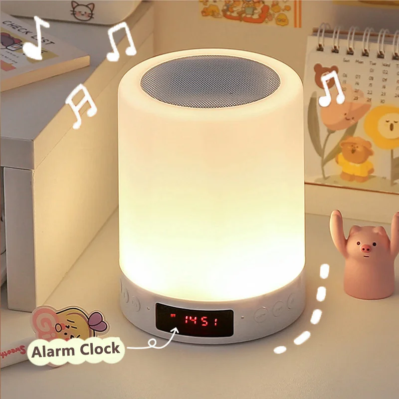 LED Charging Alarm Clock Audio Night Light RGB Smart Bluetooth Table Lamp Bedroom Bedside Decoration Music Dask 