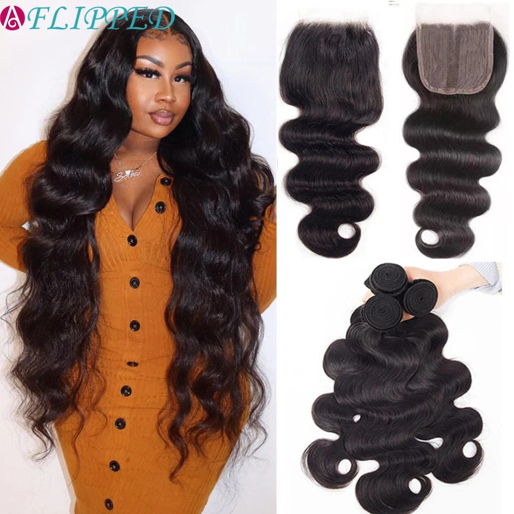 Body Wave Human Hair Bundles With 5x5x1 T Part Closure Brazilian Remy Hair Weave Extensions Body Wave 3 Bundles With Closure