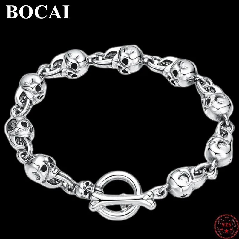 

BOCAI S925 Sterling Silver Bracelets 2022 New Fashion Domineering Skull Skeleton-chain Pure Argentum Hand Jewelry for Women