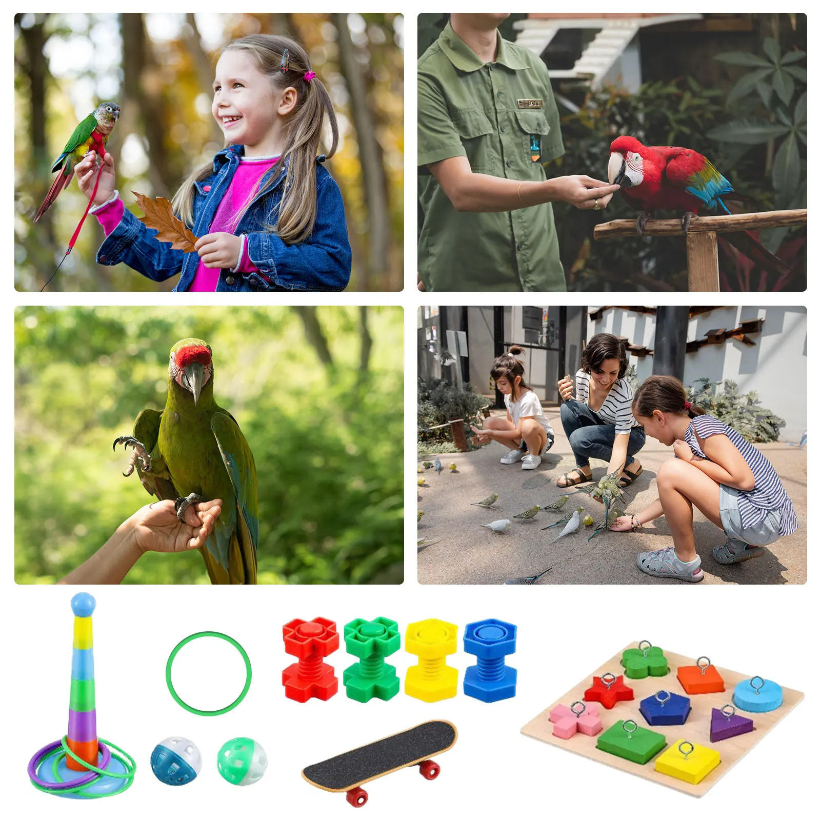 

Детская развивающая деревянная игрушка-попугай, игрушки для интеллекта, деревянный строительный блок, красочный кольцевой шар для масолом...