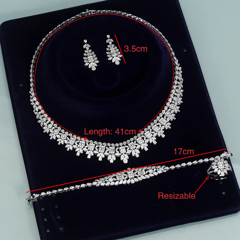 Романтические элегантные ювелирные наборы кубический цирконий ожерелье невесты