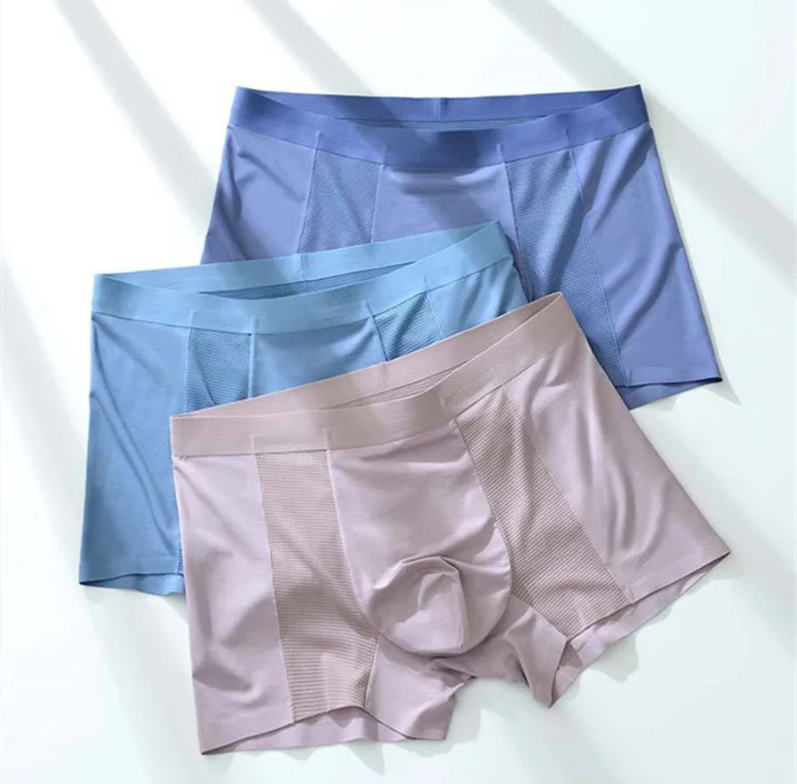 3 Pack Men's Four Seasons Boxer Shorts Modal Antibacterial Underwear, Men's Breathable Mesh Ice Silk Seamless High Quality Under