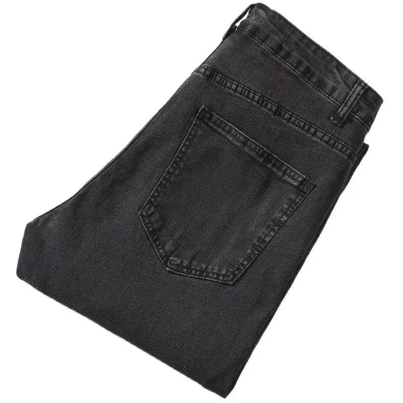 2022 Autumn Winter New Men's Jeans Mid Waist Solid Color Casual Trend Trousers Streetwear High Quality Stretch Skinny Jeans