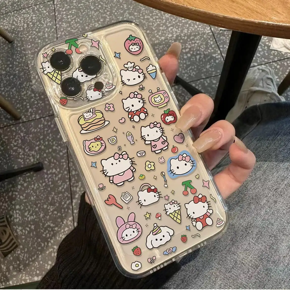 Sanrio Hello Kitty подходит для 15 Pro женский чехол все включено IPhone14 прозрачный IPhone 13 Max