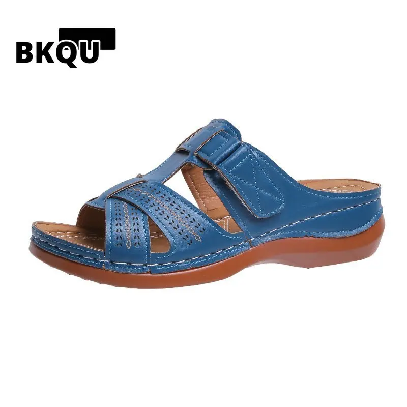 

New Summer Women Wedge Sandals Premium Orthopedic Open Toe Sandals Vintage Anti-slip Leather Casual Female Platform Retro Shoes