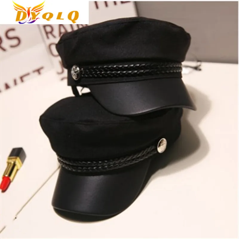 

Fashion Women's Men's Military Cap Spring Autumn Sailor Cap Black Ladies Beret Flat Top Captain Cap Travel Cadet Octagonal Cap