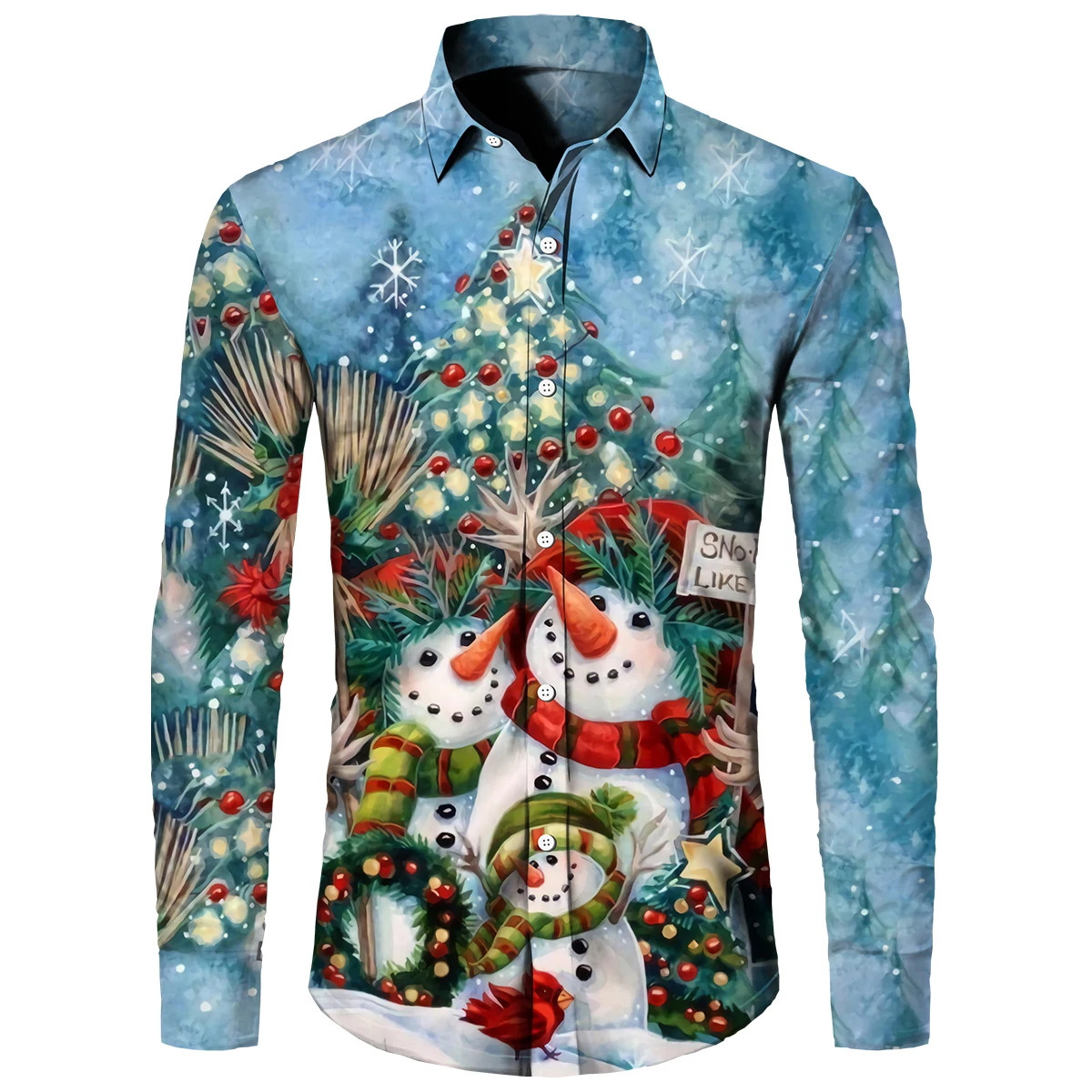 

Men's Short/Full Sleeve Shirts Christmas Festival Colorful Snowman All Over Printed Camisa Button Tops Outfits for Party Holiday
