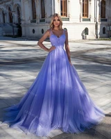 lavender appliques lace prom dresses plus size glitter tulle formal evening dress a line corset women party gowns 2022