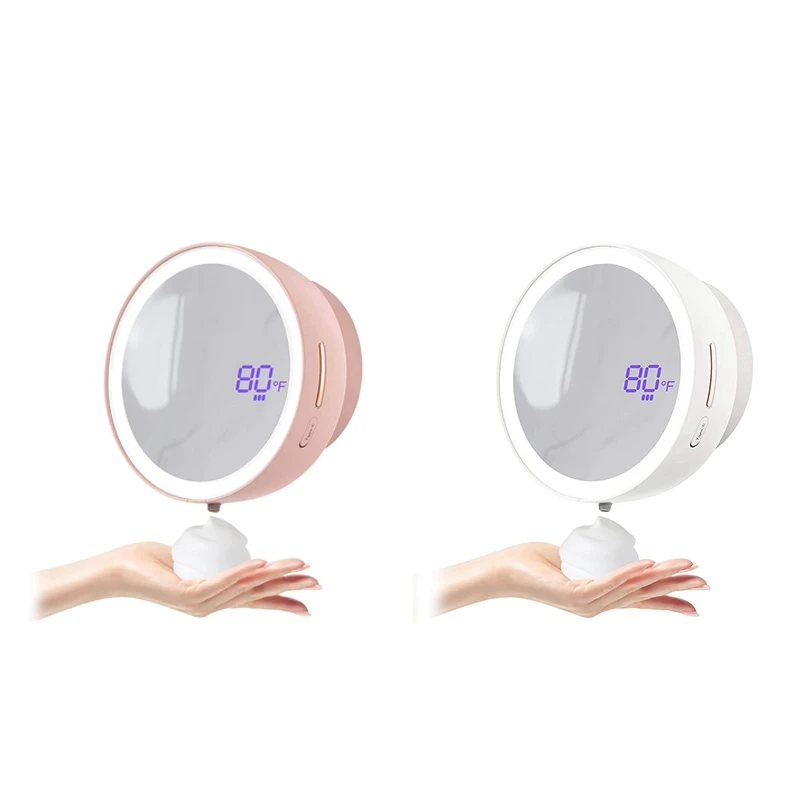 

1 Set Rechargeable Foaming Hand Soap Dispenser Wall Mounted Soap Dispenser With Fill Light & Mirror Pink