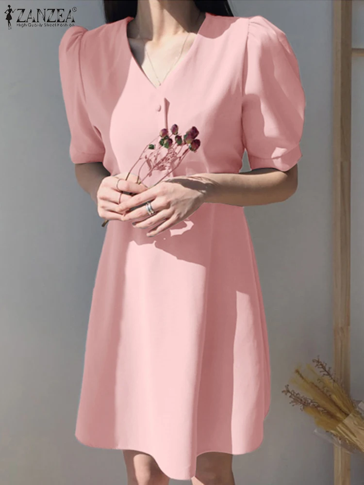 

Мини-платье ZANZEA женское с V-образным вырезом, Модное Элегантное повседневное плиссированвечерние вечернее милое ТРАПЕЦИЕВИДНОЕ ПЛАТЬЕ с пы...