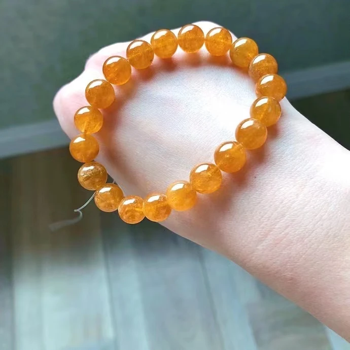 

Genuine Natural Yellow Tourmaline Quartz Bracelet 10.1mm Clear Round Beads Women Men Orange Candy Tourmaline Stone AAAAAA
