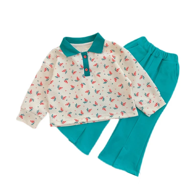 

2022 Spring and Autumn Casual Suit Floral Shirt+Trousers 2Pcs Kid Clothes Girl Set Children Suit For 3-7 Years