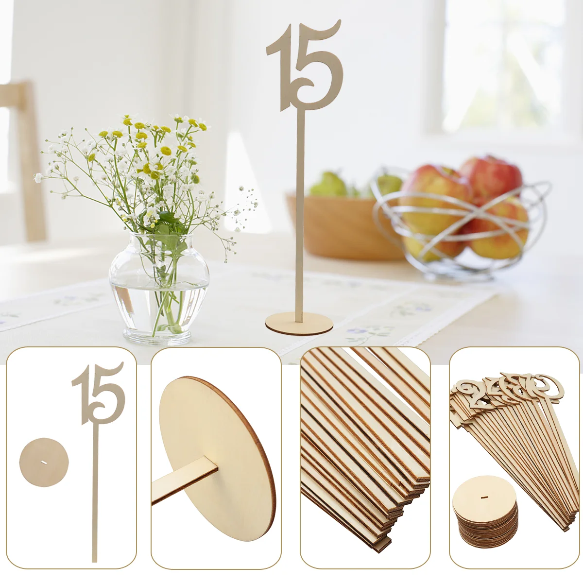 

20pcs 1-20 Wooden Table Numbers with Holder Base for Wedding or Home Decoration (Wood Color)