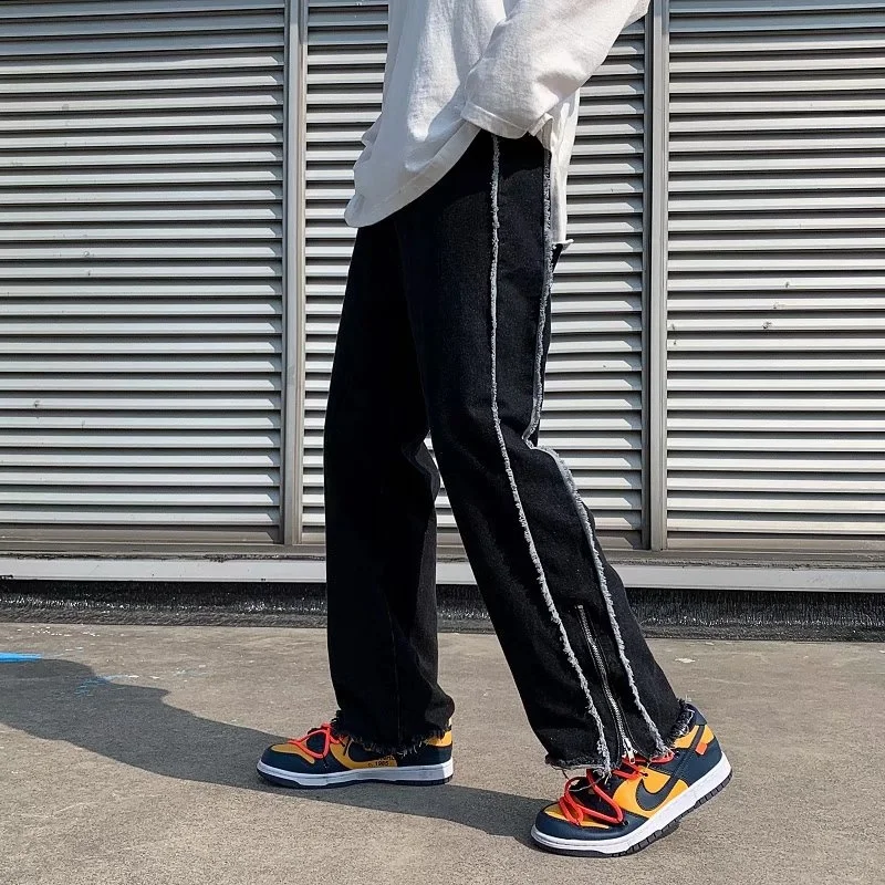 Black Jeans Baggy Men Fashion Retro Casual Wide Leg Jeans Men Streetwear Loose Hip Hop Straight Denim Pants Mens Trousers S-3XL