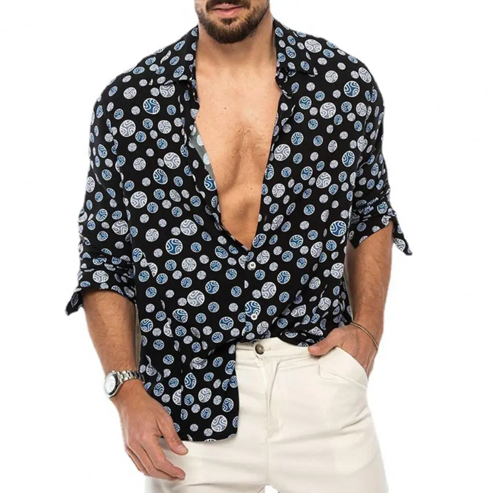 

Men Shirt Long Sleeves Loose Breathable Cardigan Thin Soft Print Single-breasted Vintage Autumn Tops Daily Clothes