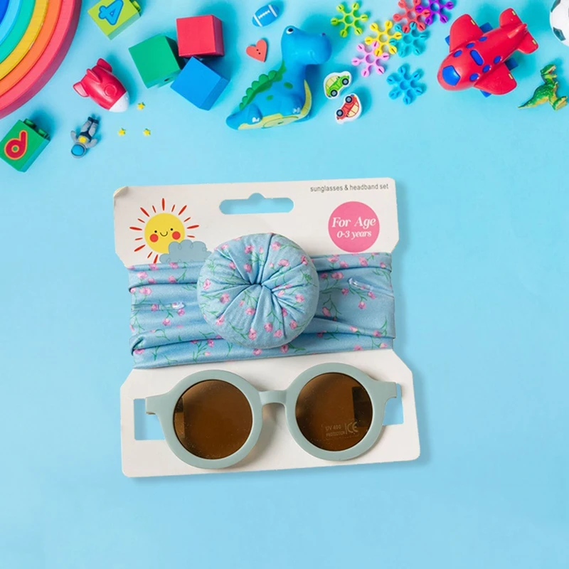 

Toddler Baby Girls Hairband Set Colorful Round Sunglasses +Donut Headband for Summer Daily Beach Kids Headwear Accessories 2pcs