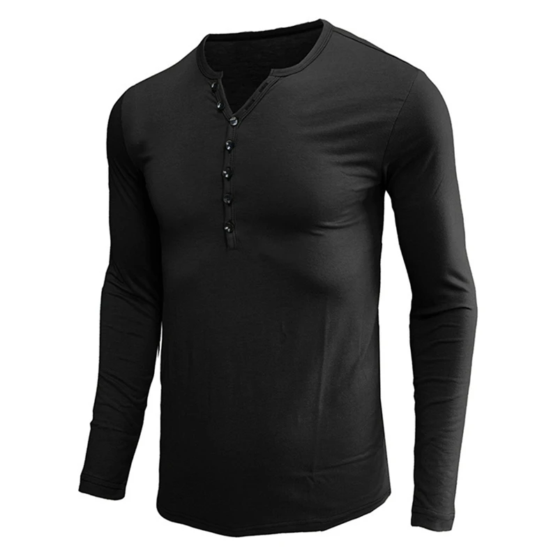 

Mens Casual Tops Tee Long Sleeve Shirt Classic Tennis T-Shirt Basic Top Business Work Shirts Henry Collar Shirts