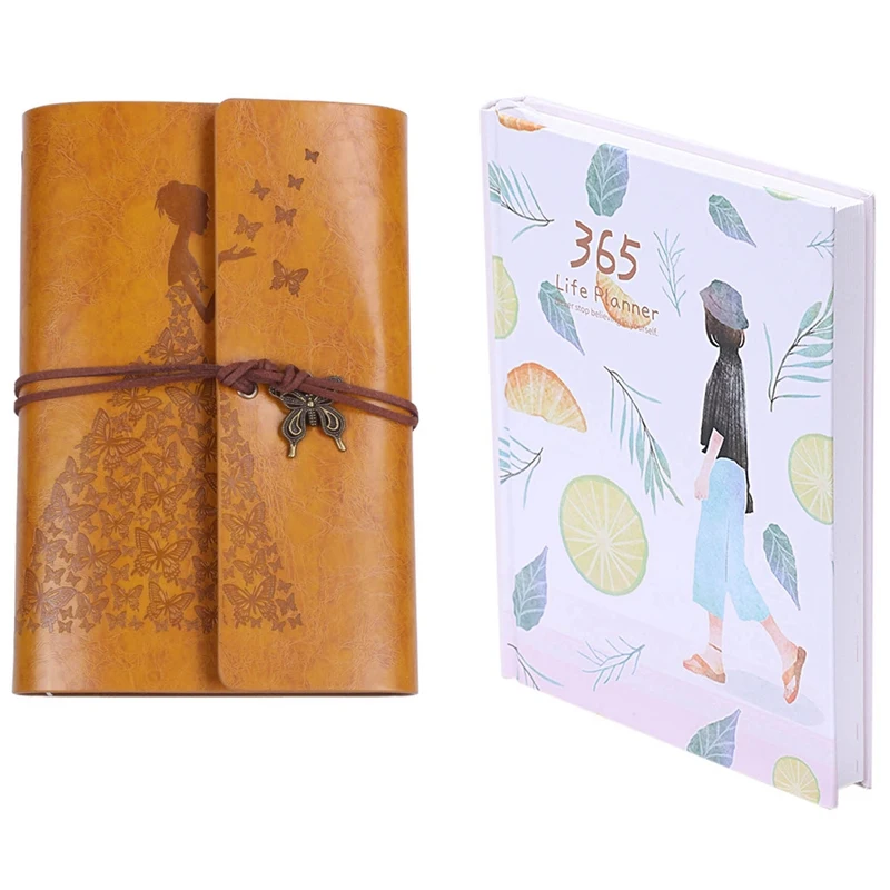 

Creative Hardcover Year Plan Notebook, Leaves With Lemon And Refillable Notebook Journals, A6 Bound Travel Diary